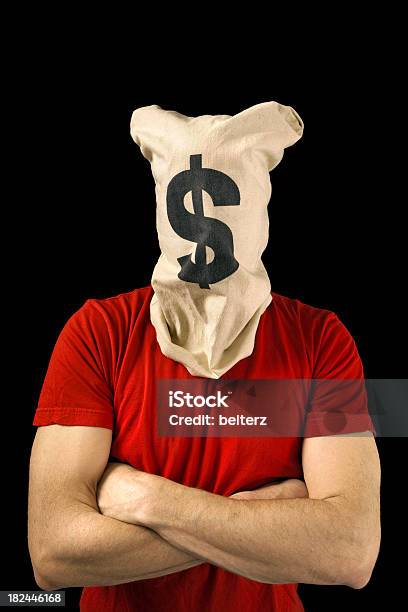 Money Sack Head Stock Photo - Download Image Now - Adult, Arms Crossed, Black Background