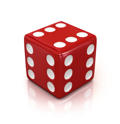 5 dice with two, three, five, 1 and six as the outcome stock image