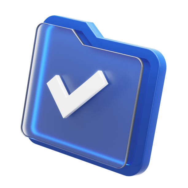 Check mark, success or approve signs on the 3d file folder icon. 3d render isolated on white background