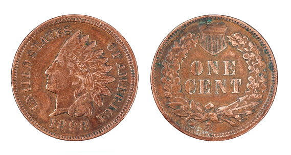 1898 Lucky Indian head penny cent on a white background.