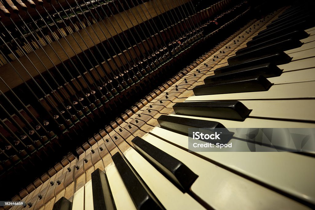 plan "Dark, wide-angle shot of an old wooden-frame piano. Focus on the mechanism at the back.See below for related images from my portfolio:" Piano Stock Photo