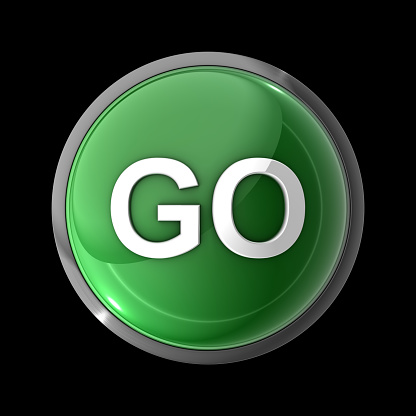 Green Go Button on Black Background with Clipping Path