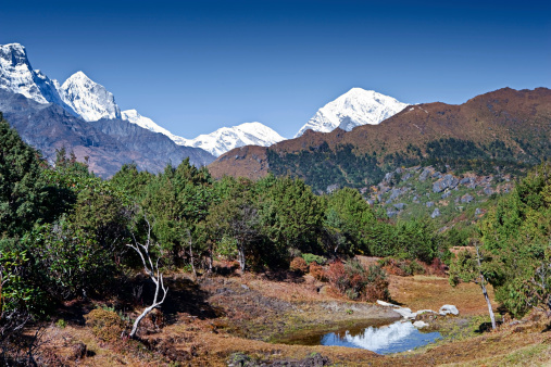 Mount Everest National Park, Nepal. This is the highest national park in the world, with the  entire park located above 3,000 m ( 9,700 ft). This park includes three peaks higher than 8,000 m, including Mt  Everest. Therefore, most of the park area is very rugged and steep, with its terrain cut by deep rivers and  glaciers. Unlike other parks in the plain areas, this park can be divided into four climate zones because of the  rising altitude. The climatic zones include a forested lower zone, a zone of alpine scrub, the upper alpine zone  which includes upper limit of vegetation growth, and the Arctic zone where no plants can grow.http://bem.2be.pl/IS/nepal_380.jpg