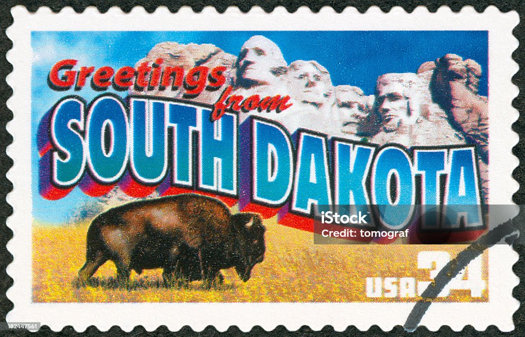 Postage stamp Postage Stamp - Greetings from South Dakota Abraham Lincoln Stock Photo