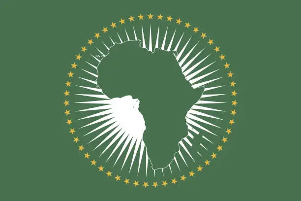 Vector illustration of Flag of the African Union. Flag icon. Standard color. Standard size. A rectangular flag. Computer illustration. Digital illustration. Vector illustration.