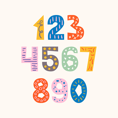 Childish Numbers Writing Colorful Numbers With Decorative Doodle Elements Cutout Childish Number ...