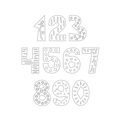 Childish Numbers Writing Coloring Page Outline Drawing For Coloring Book Numbers With Decorative ...