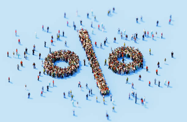istock Human Crowd Forming Percentage Sign On Blue Background 1824518361