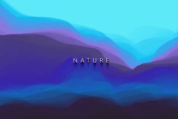 Vector illustration of Blue abstract background. Realistic landscape with waves.