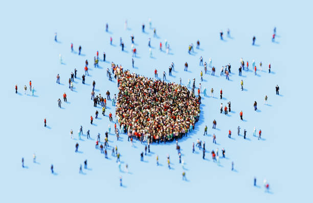 istock Human Crowd Forming Water Drop Symbol On Blue Background 1824521572