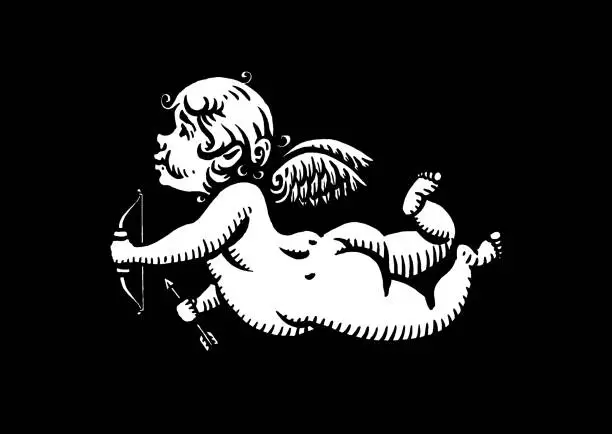Vector illustration of Vector drawing of a cupid holding bow and arrow