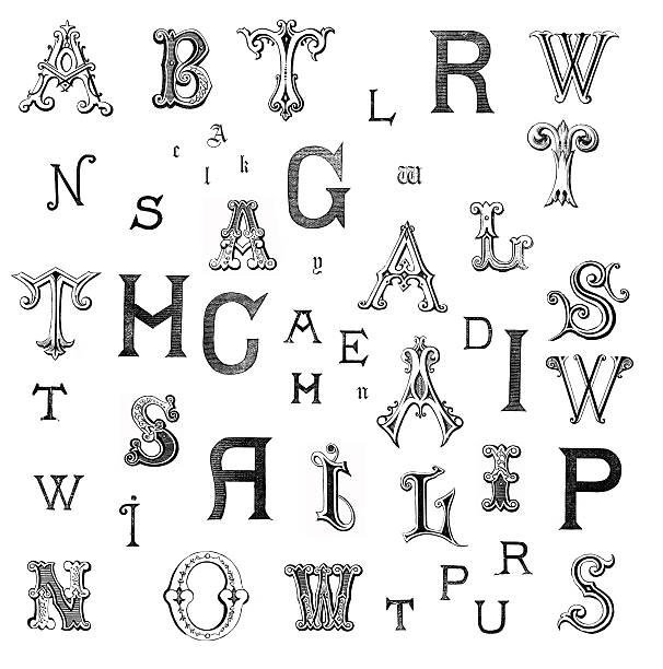 illustrazioni stock, clip art, cartoni animati e icone di tendenza di retrò alfabeto lettere - letter p ornate alphabet typescript