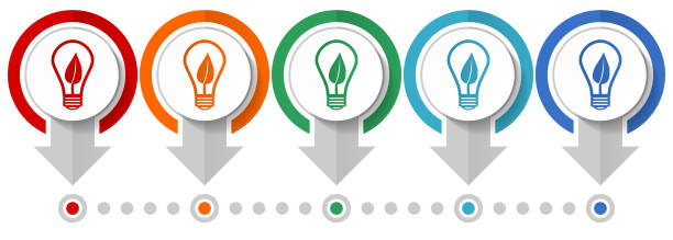 Green, renewable energy vector icon set, flat design infographic template, set pointer concept icons in 5 color options for webdesign and mobile applications - ilustração de arte vetorial