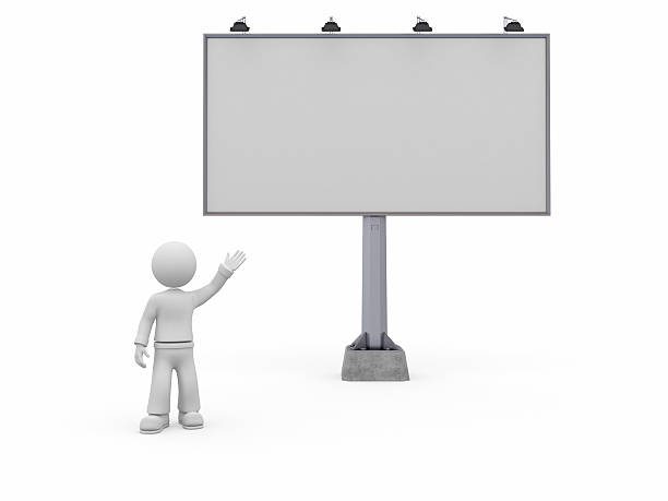 3D character pointing blank billboard. stock photo