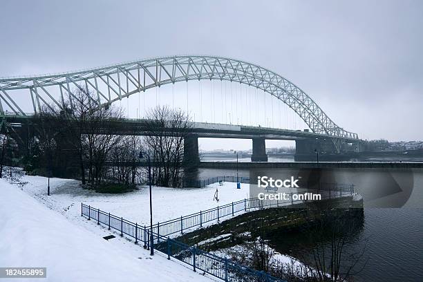 Arch Bridge And Promenade In Winter Snow Stock Photo - Download Image Now - Snow, Cold Temperature, Liverpool - England