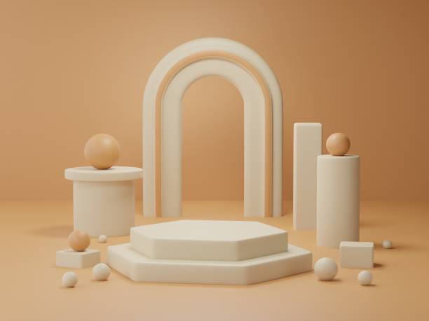 istock 3d geometric shapes. Blank podium display in pastel color. Minimalist pedestal or showcase scene for present product and mock up. Abstract background for cosmetic advertising. 1824562939