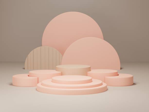 istock 3d geometric shapes. Blank podium display in pastel color. Minimalist pedestal or showcase scene for present product and mock up. Abstract background for cosmetic advertising. 1824562966