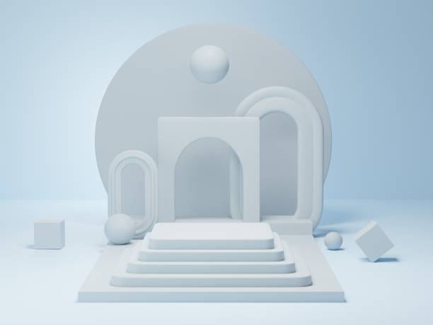 istock 3d geometric shapes. Blank podium display in pastel color. Minimalist pedestal or showcase scene for present product and mock up. Abstract background for cosmetic advertising. 1824562970
