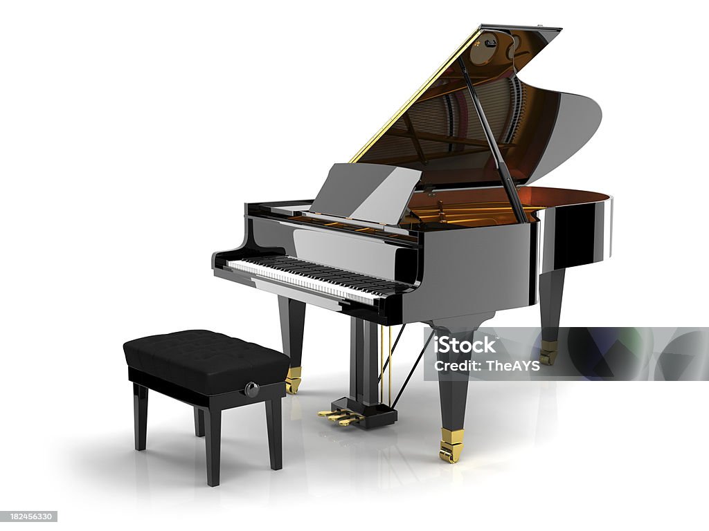 Черный фортепиано на белом - Стоковые фото Фортепиано роялти-фри