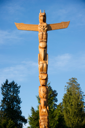 Totem Pole against a blue sky in Vancouver's Stanley ParkCheck out my other totem pole images: