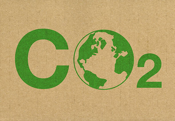 A green CO2 logo on a brown cardboard background stock photo