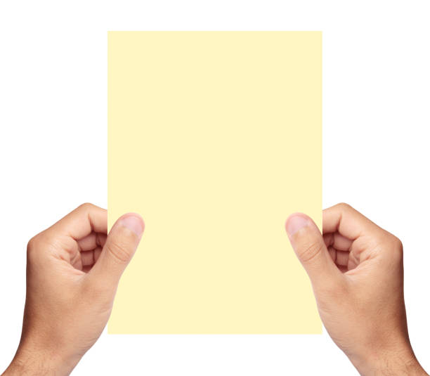 istock Yellow blank paper in hand 182457842