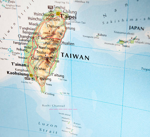 World map with focus on Taiwan stock photo