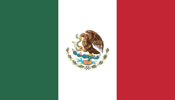 Vector illustration of The flag of Mexico. Flag icon. Standard color. Standard size. A rectangular flag. Computer illustration. Digital illustration. Vector illustration.