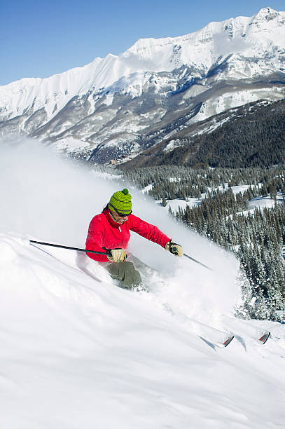 sciatore femminile - skiing powder snow snow telluride foto e immagini stock