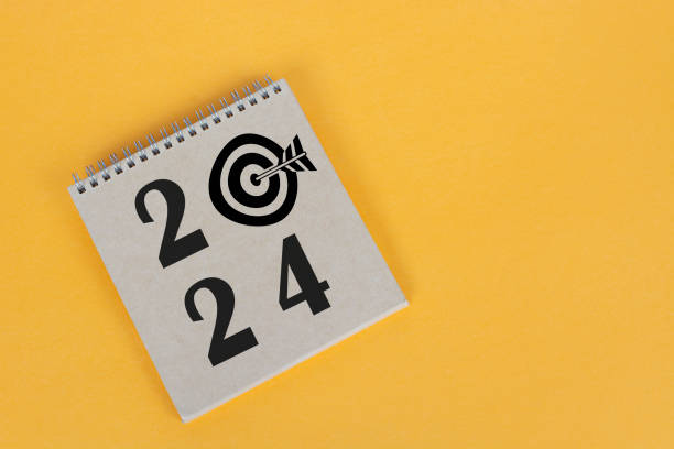 istock 2024 number on brown notepad with copy space. Business goals concepts. 1824595214
