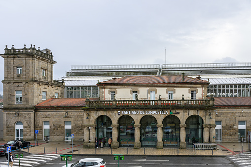 Santiago de Compostela, Spain - Nov 1, 2023: The train station of the north west city in Spain.