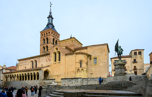 Segovia, Spain - Oct 31, 2023: The Iglesia de San Martín is an example of Romanesque architecture.