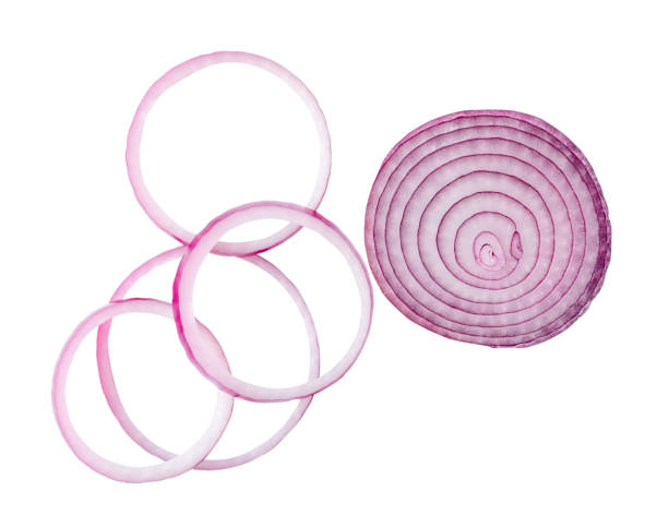 istock Fresh red or purple onion slices and half isolated on white background with clipping path 1824599096