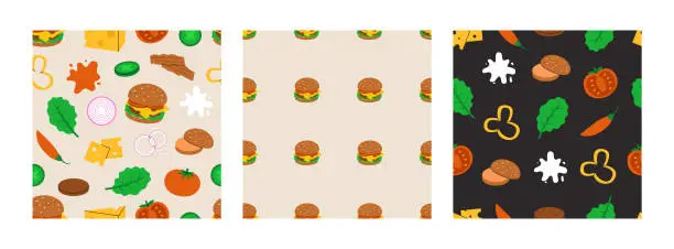 Vector illustration of Colorful seamless patterns with burger