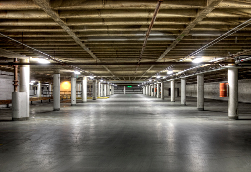 Dark underground parking garage