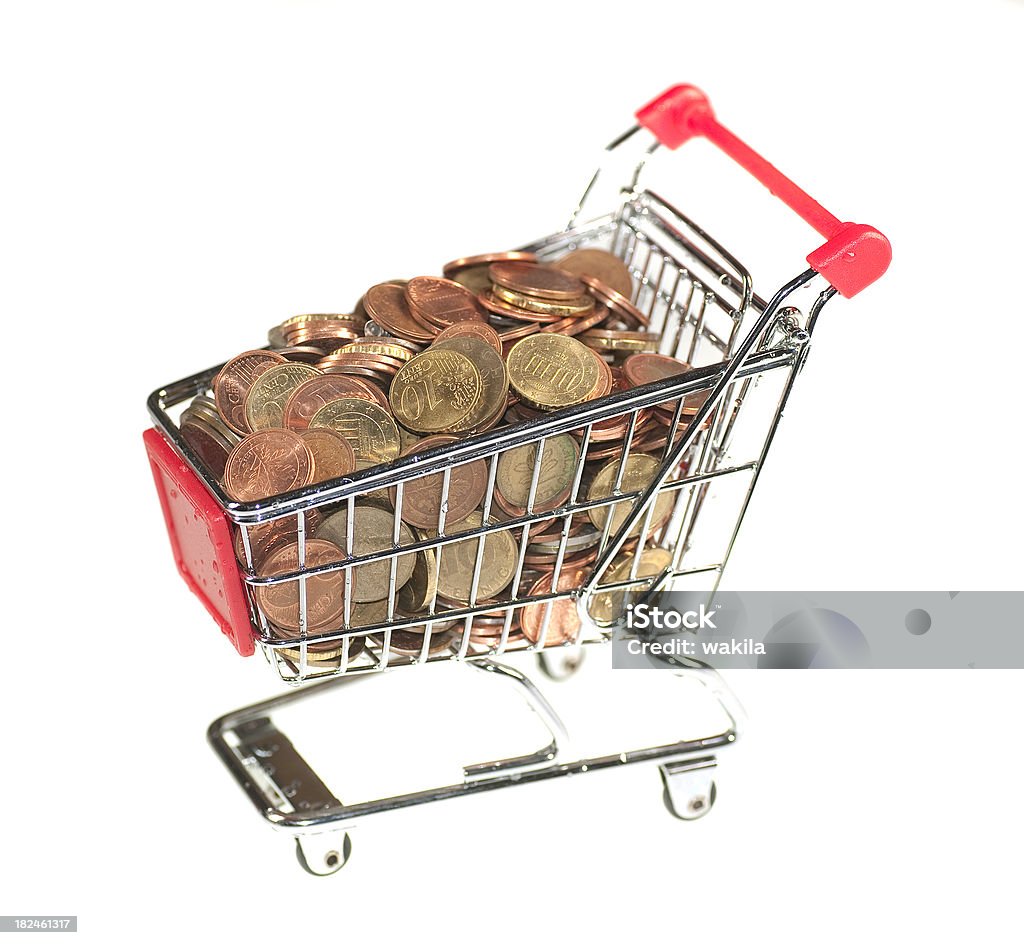 Carrinho de compras com dinheiro-Einkaufswagen mit Münzen - Foto de stock de Abstrato royalty-free