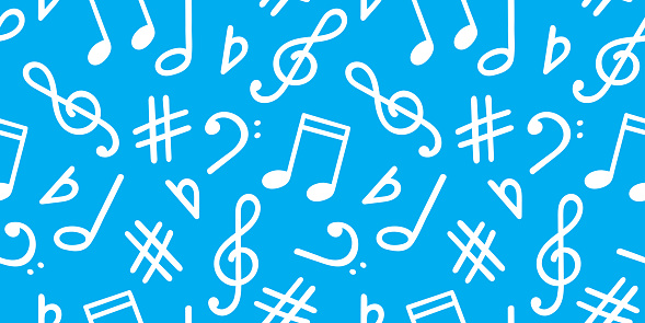 Music signs seamless pattern, accidental, note symbols background. Hand drawn doodle style vector graphics, illustration
