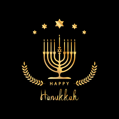 Happy Hanukkah, candle holder and bright star of david. Jewish holiday.