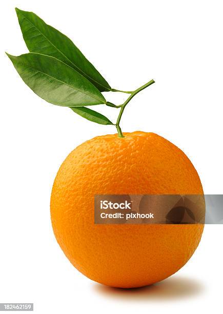 Orange With Leaves Stock Photo - Download Image Now - Orange - Fruit, Orange Color, Leaf