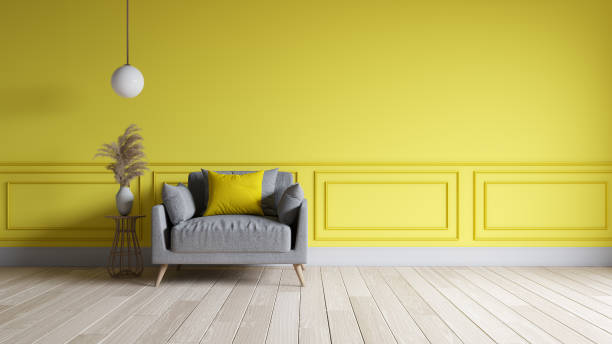 istock Modern living room interior design.  yellow paint wall with yellow sofa . 3d render 1824621671