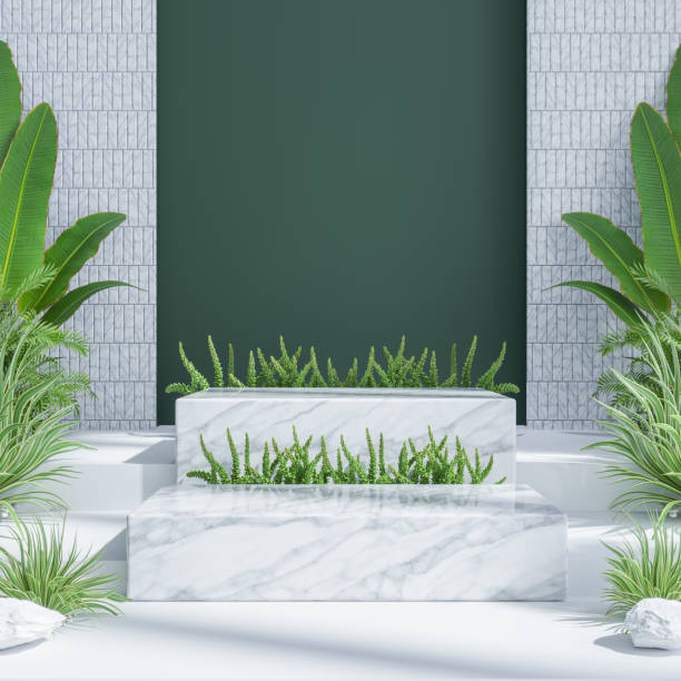 istock marble podium  with naturel background for product display .3d rendering 1824622238
