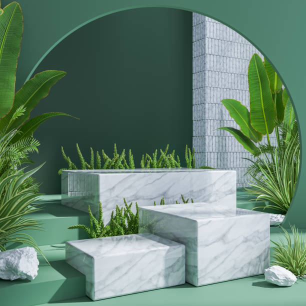 istock marble podium  with naturel background for product display .3d rendering 1824622240