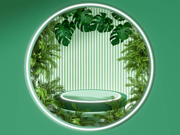 istock green podium  with naturel background for product display .3d rendering 1824622688