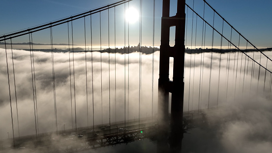 Golden Gate Bridge At San Francisco In California United States. Downtown City Skyline. Transportation Scenery. Golden Gate Bridge At San Francisco In California United States.