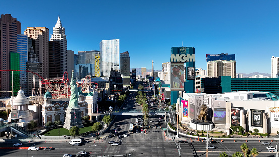 Las Vegas Strip At Las Vegas In Nevada United States. Famous Theme City Landscape. Entertainment Scenery. Las Vegas Strip At Las Vegas In Nevada United States.
