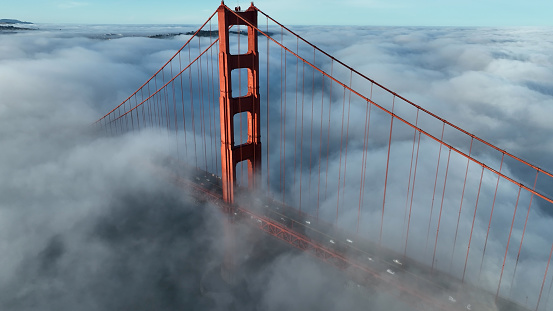 Golden Gate Bridge Fog At San Francisco In California United States. Highrise Building Architecture. Tourism Travel. Golden Gate Bridge Fog At San Francisco In California United States.