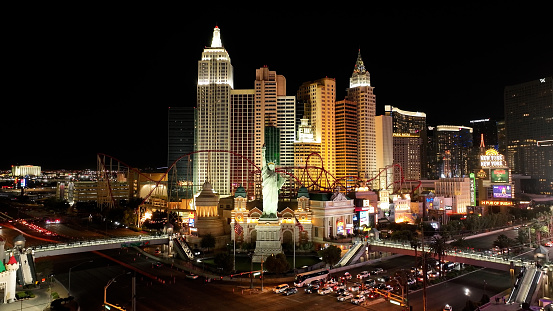 New York At Las Vegas In Nevada United States. Landmark Tourism Travel. Illuminated Las Vegas Skyline. New York At Las Vegas In Nevada United States.