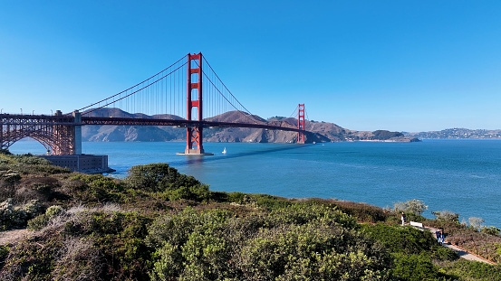 The Golden Gate Bridge and Bay area in San Francisco California at sunrise