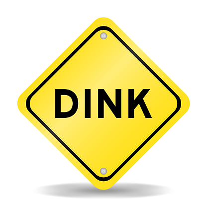 Yellow color transportation sign with word DINK (Abbreviation of Double income, no kids or Dual income, no kids) on white background