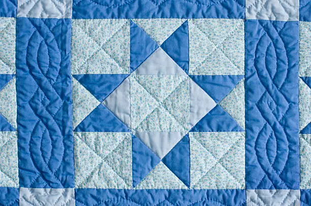 Photo of Blue home made quilt star pattern